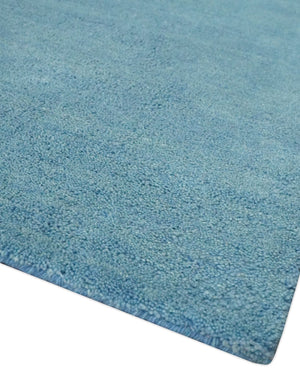 Hand Tufted Solid Plane Light Blue Woolen 8x10 wool Area Rug