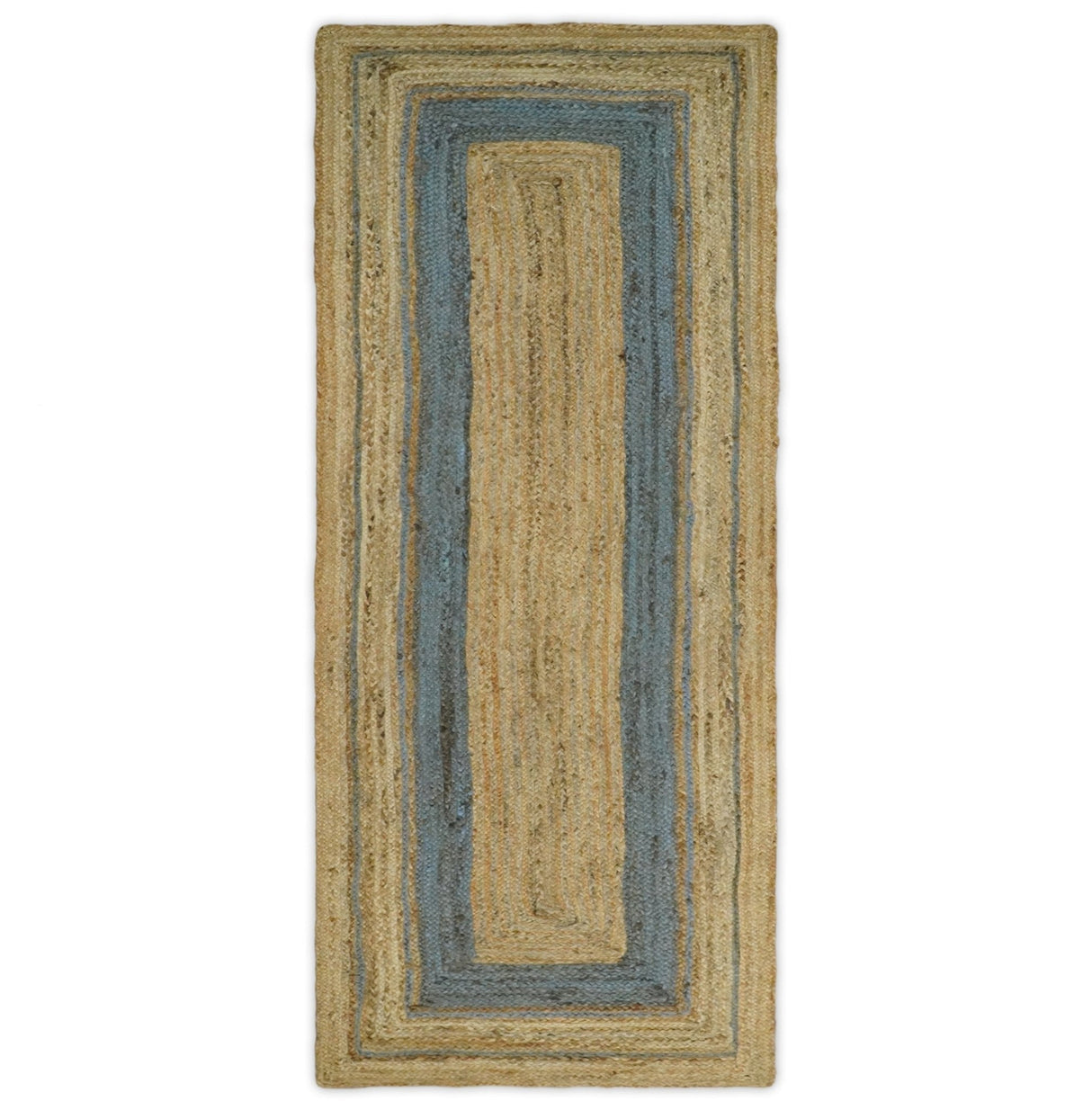 Hand Woven 100% Natural Fiber Blue and Brown Natural Jute Rug | JR2
