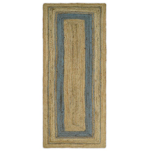Hand Woven 100% Natural Fiber Blue and Brown Natural Jute Rug | JR2