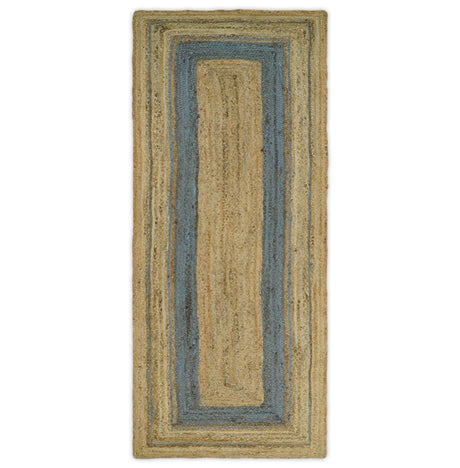 Hand Woven 100% Natural Fiber Blue and Brown Natural Jute Rug | JR2
