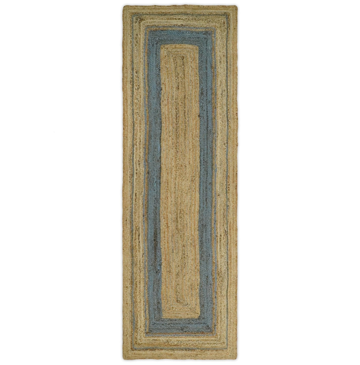 Hand Woven 100% Natural Fiber Blue and Brown Natural Jute Rug | JR2