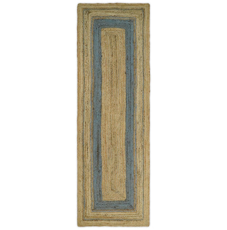 Hand Woven 100% Natural Fiber Blue and Brown Natural Jute Rug | JR2
