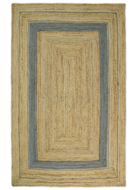 Hand Woven 100% Natural Fiber Blue and Brown Natural Jute Rug | JR2