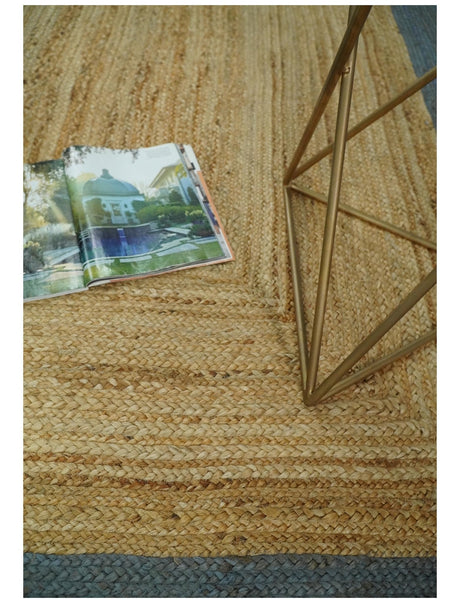 Hand Woven 100% Natural Fiber Blue and Brown Natural Jute Rug | JR2