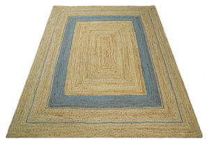 Hand Woven 100% Natural Fiber Blue and Brown Natural Jute Rug | JR2