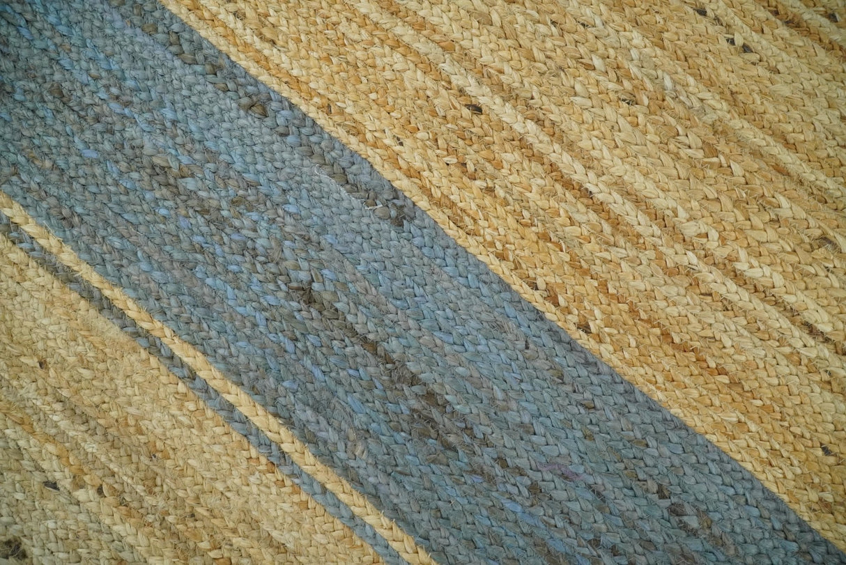 Hand Woven 100% Natural Fiber Blue and Brown Natural Jute Rug | JR2