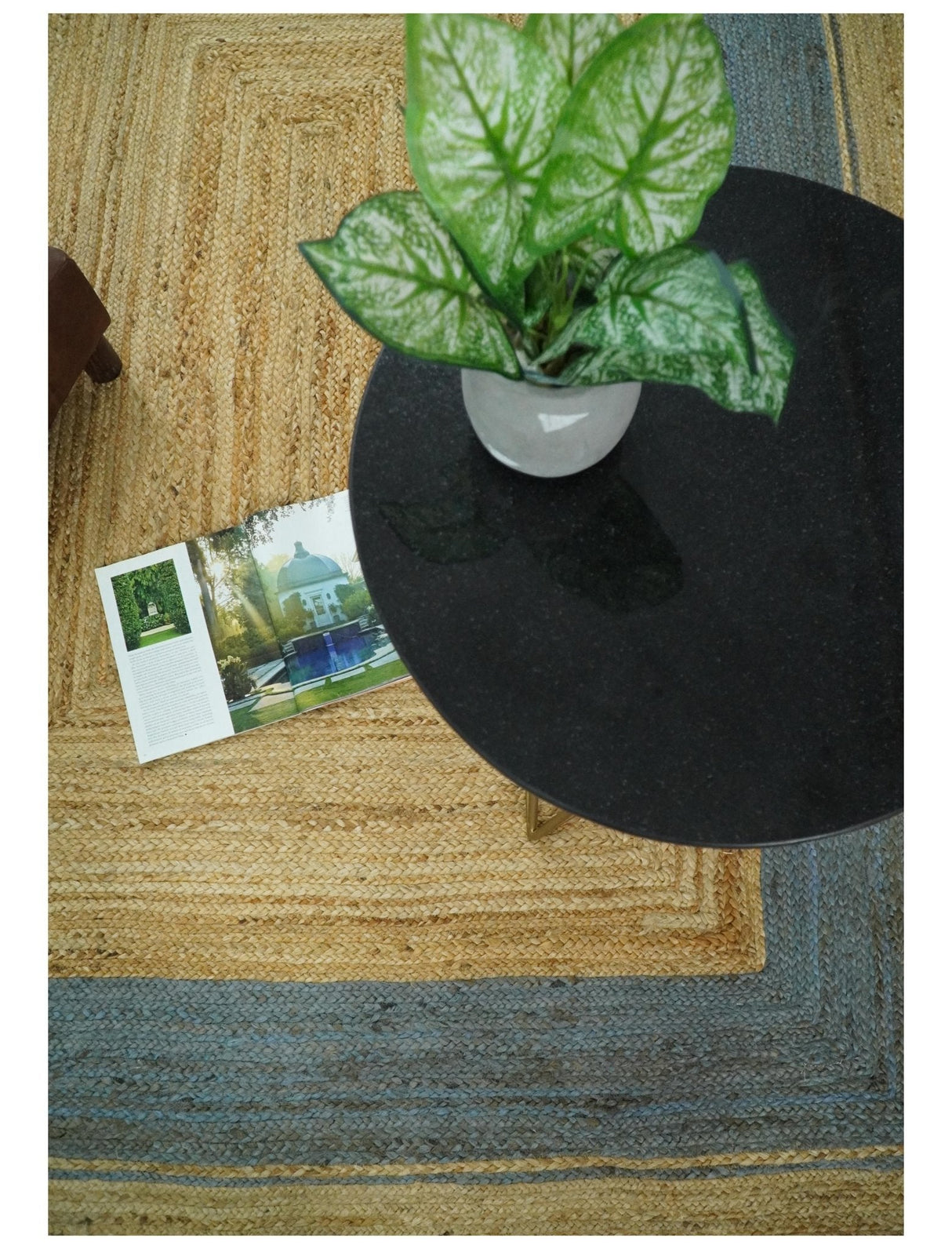 Hand Woven 100% Natural Fiber Blue and Brown Natural Jute Rug | JR2