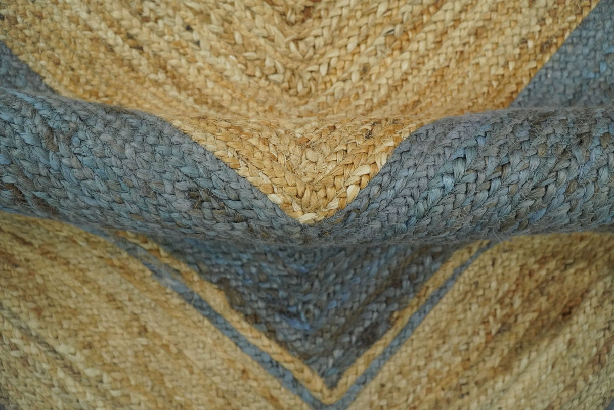 Hand Woven 100% Natural Fiber Blue and Brown Natural Jute Rug | JR2