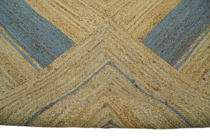 Hand Woven 100% Natural Fiber Blue and Brown Natural Jute Rug | JR2