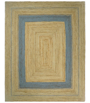 Hand Woven 100% Natural Fiber Blue and Brown Natural Jute Rug | JR2