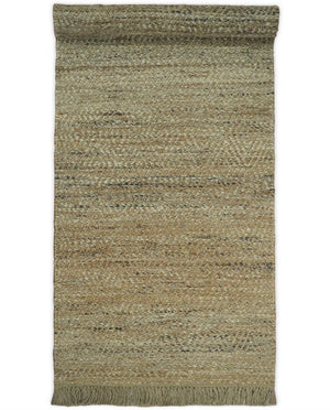 Hand Woven 100% Natural Fiber Brown Natural Jute and Wool Rug | JR10