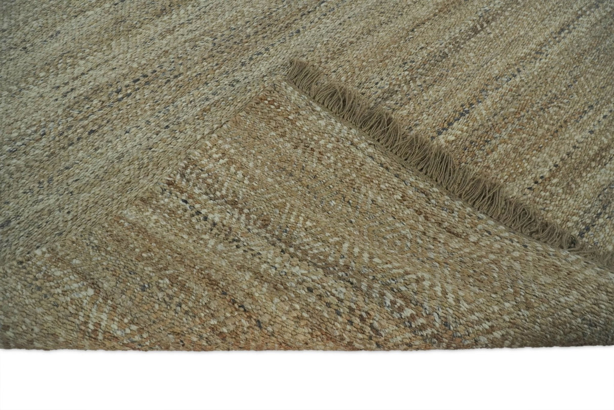 Hand Woven 100% Natural Fiber Brown Natural Jute and Wool Rug | JR10