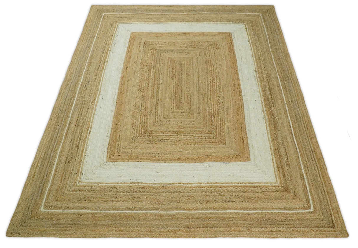 Hand Woven 100% Natural Fiber White and Brown Natural Jute Rug | JR3