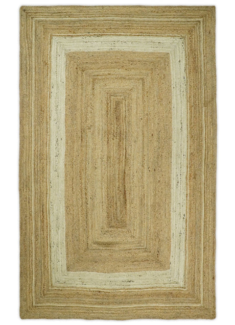 Hand Woven 100% Natural Fiber White and Brown Natural Jute Rug | JR3