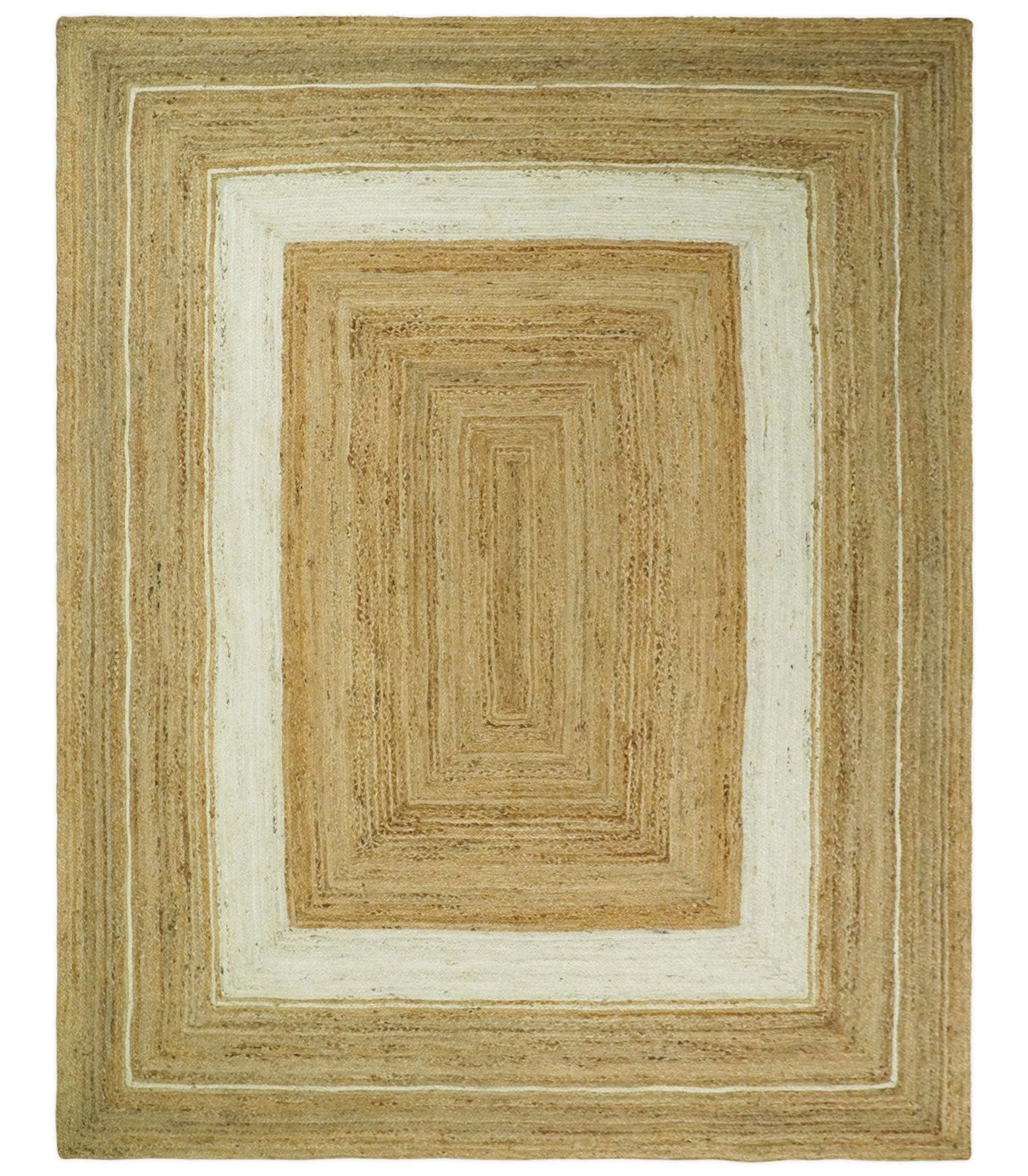 Hand Woven 100% Natural Fiber White and Brown Natural Jute Rug | JR3
