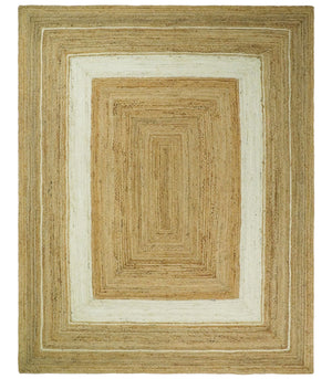 Hand Woven 100% Natural Fiber White and Brown Natural Jute Rug | JR3