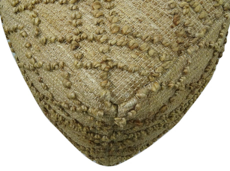 Hand Woven Beige Geometrical Design Jute Pouf