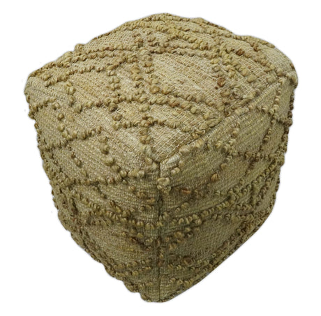 Hand Woven Beige Geometrical Design Jute Pouf