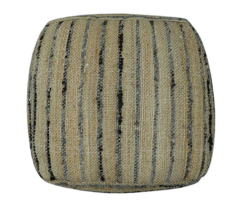 Hand Woven Beige and Charcoal Stripes Design Jute Pouf