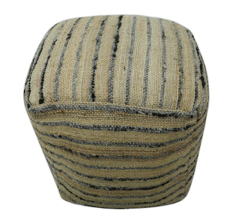 Hand Woven Beige and Charcoal Stripes Design Jute Pouf