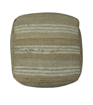 Hand Woven Beige and Ivory Stripes Design tassel Jute and wool Pouf