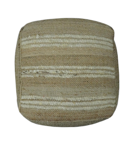 Hand Woven Beige and Ivory Stripes Design tassel Jute and wool Pouf