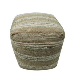 Hand Woven Beige and Ivory Stripes Design tassel Jute and wool Pouf