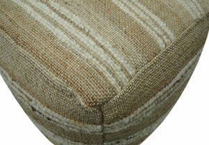 Hand Woven Beige and Ivory Stripes Design tassel Jute and wool Pouf