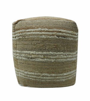 Hand Woven Beige and Ivory Stripes Design tassel Jute and wool Pouf