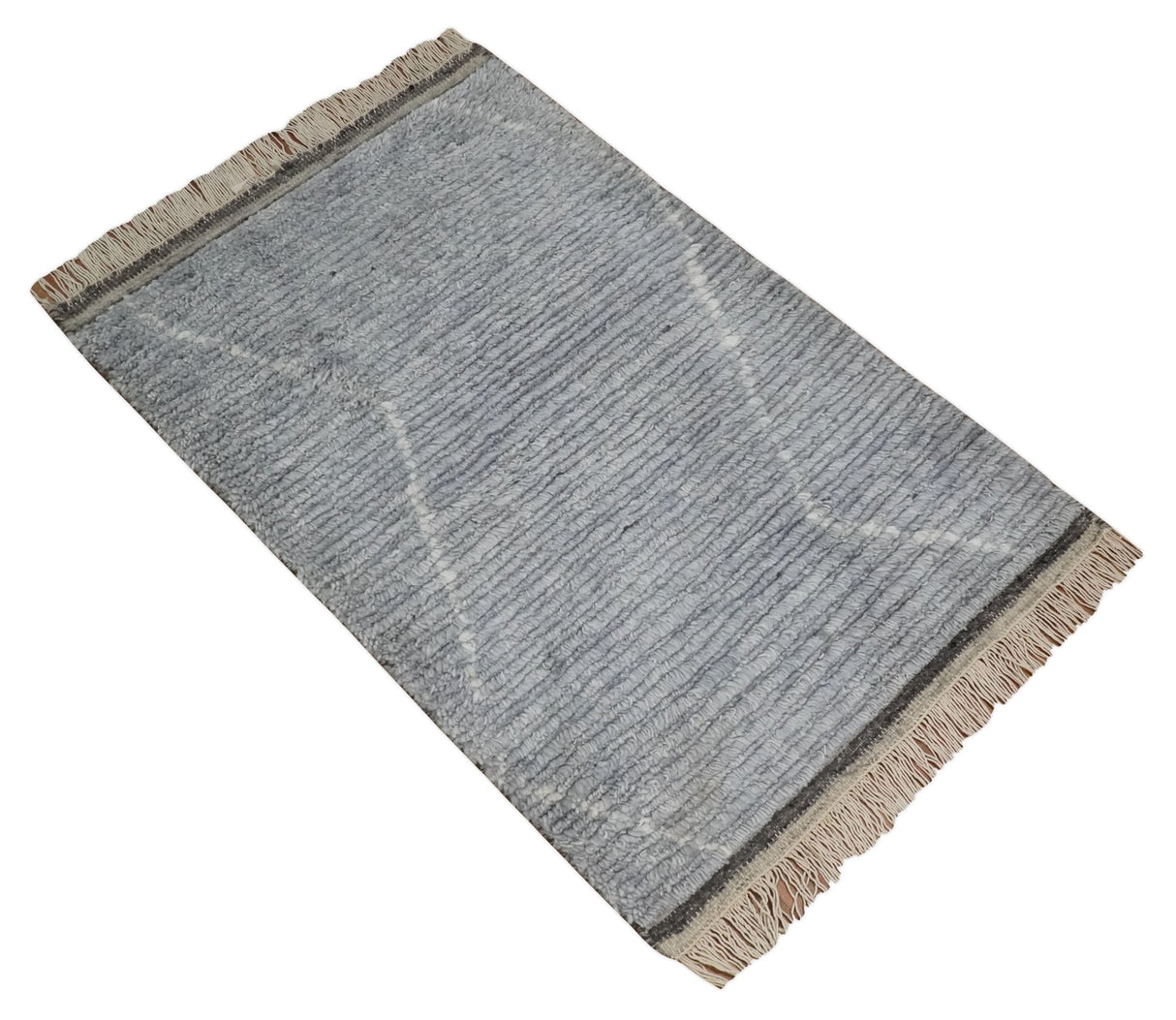 Hand Woven Blue and White 2x3 Trellis Moroccan Rug Made with Fine Wool | TRDCP79523