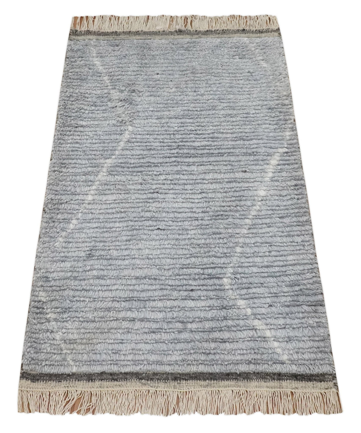 Hand Woven Blue and White 2x3 Trellis Moroccan Rug Made with Fine Wool | TRDCP79523