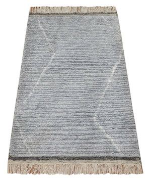 Hand Woven Blue and White 2x3 Trellis Moroccan Rug Made with Fine Wool | TRDCP79523