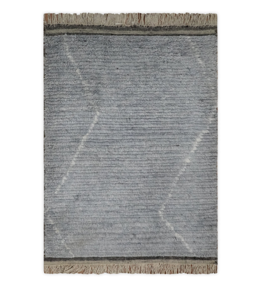 Hand Woven Blue and White 2x3 Trellis Moroccan Rug Made with Fine Wool | TRDCP79523