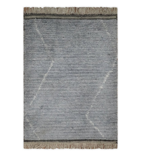 Hand Woven Blue and White 2x3 Trellis Moroccan Rug Made with Fine Wool | TRDCP79523