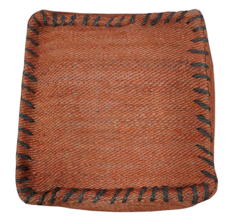 Hand Woven Boho Farmhouse Rust and Gray Jute Pouf ottoman | TRD129P