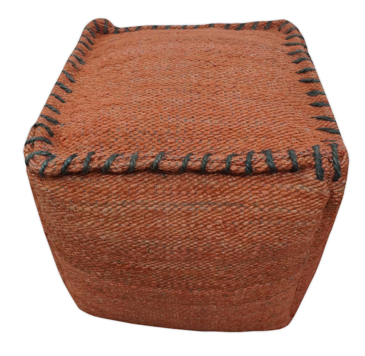 Hand Woven Boho Farmhouse Rust and Gray Jute Pouf ottoman | TRD129P