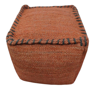 Hand Woven Boho Farmhouse Rust and Gray Jute Pouf ottoman | TRD129P