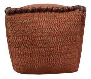 Hand Woven Boho Farmhouse Rust and Gray Jute Pouf ottoman | TRD129P