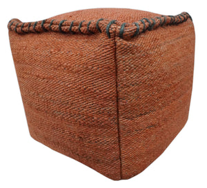 Hand Woven Boho Farmhouse Rust and Gray Jute Pouf ottoman | TRD129P