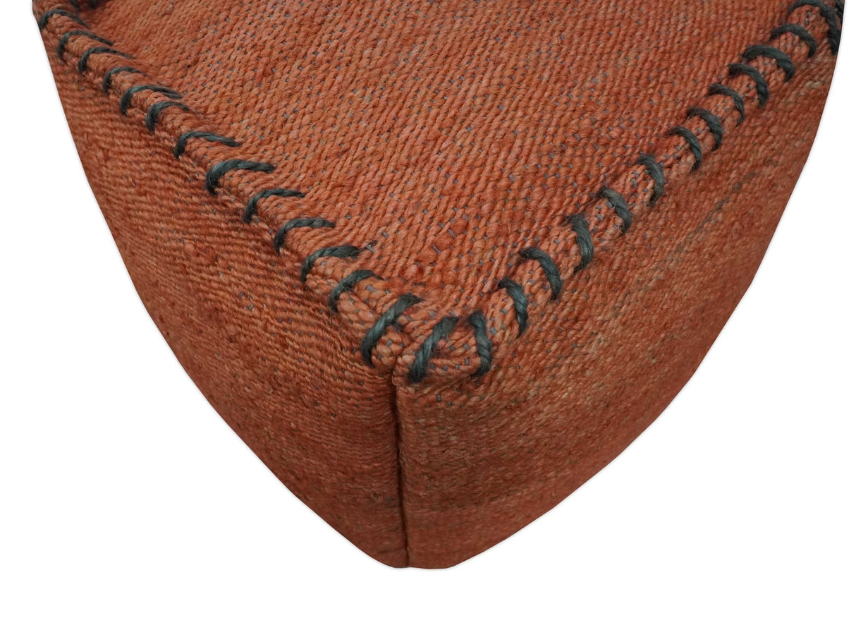 Hand Woven Boho Farmhouse Rust and Gray Jute Pouf ottoman | TRD129P