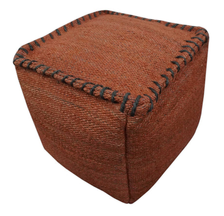 Hand Woven Boho Farmhouse Rust and Gray Jute Pouf ottoman | TRD129P