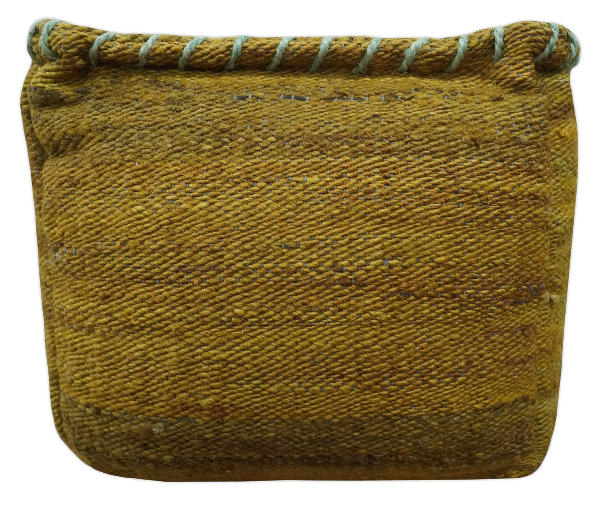 Hand Woven Boho Natural Farmhouse Mustard Gold and Gray Jute Pouf Ottoman | TRD128P