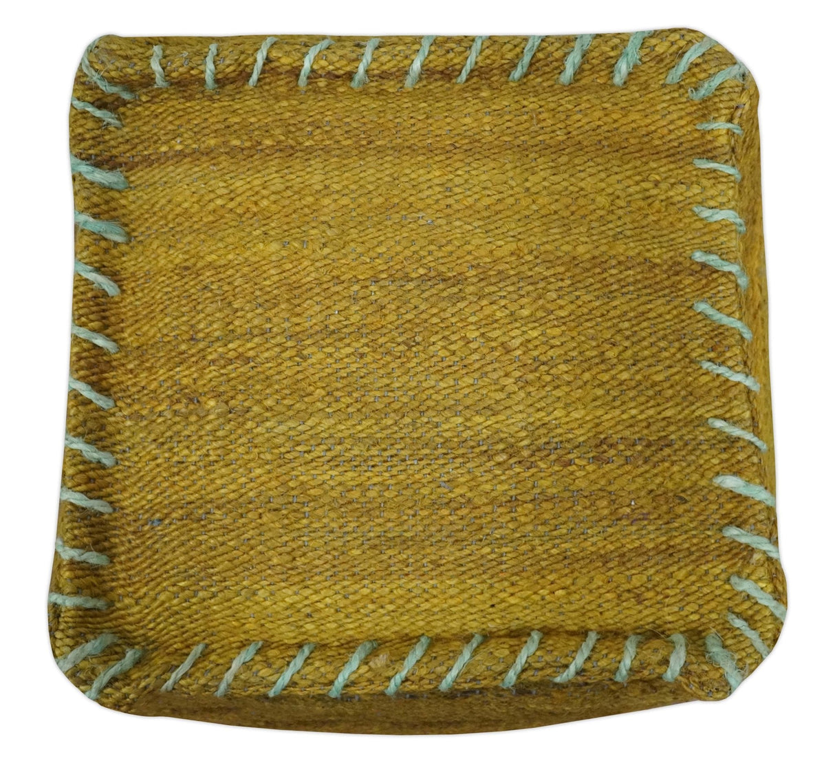Hand Woven Boho Natural Farmhouse Mustard Gold and Gray Jute Pouf Ottoman | TRD128P