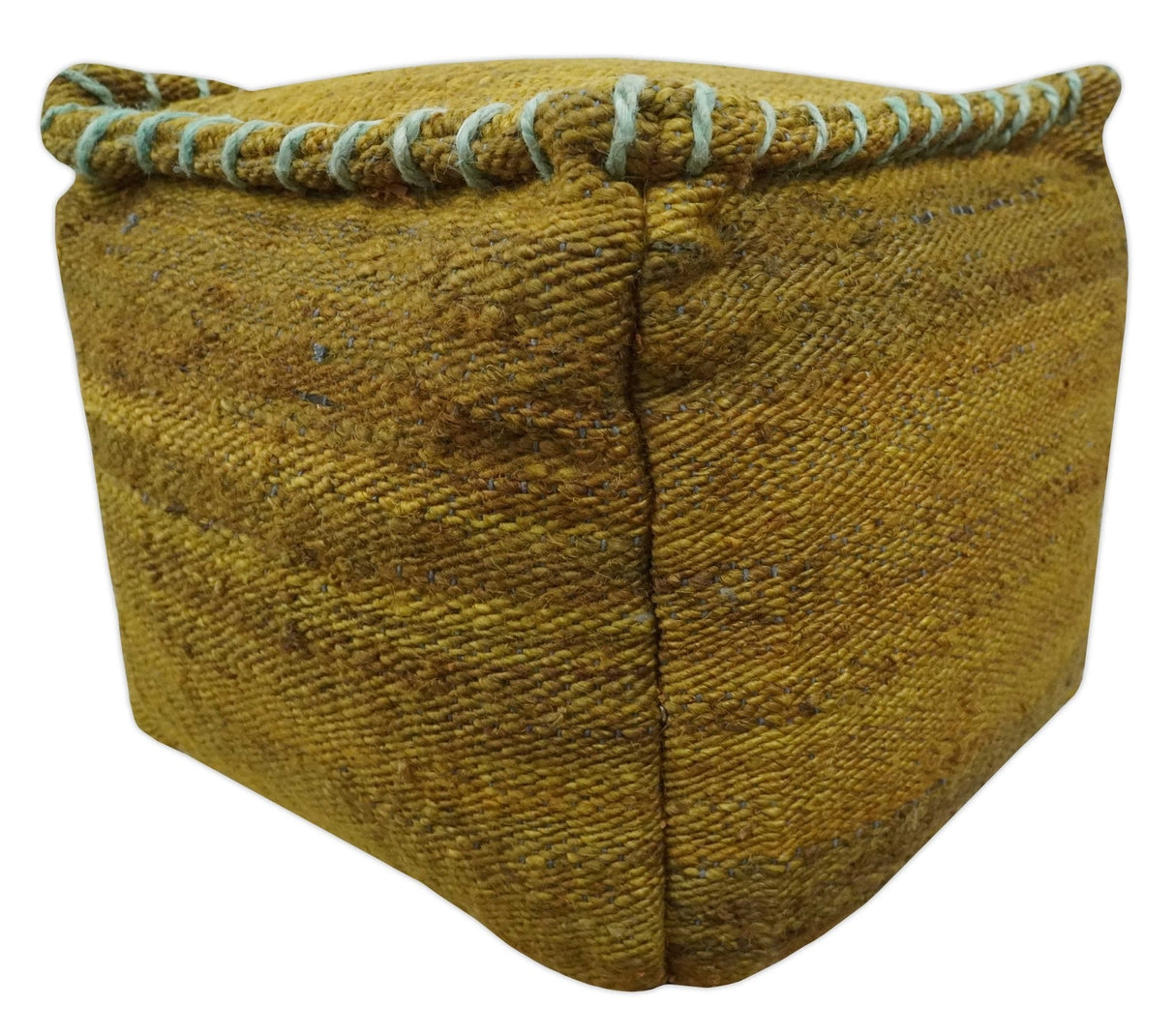 Hand Woven Boho Natural Farmhouse Mustard Gold and Gray Jute Pouf Ottoman | TRD128P