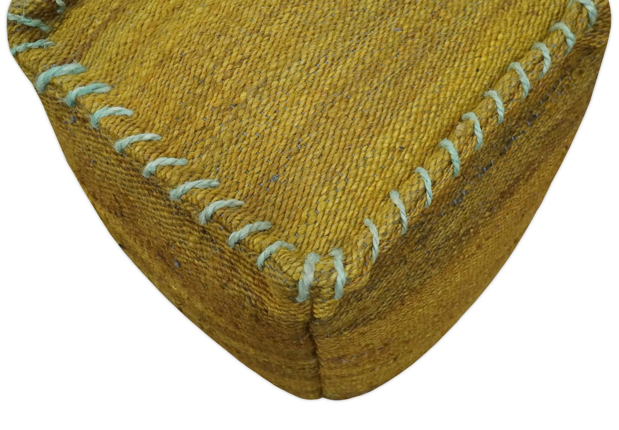Hand Woven Boho Natural Farmhouse Mustard Gold and Gray Jute Pouf Ottoman | TRD128P