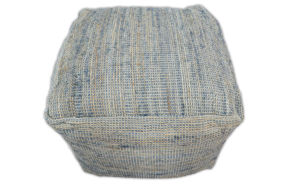 Hand Woven Boho Natural Large Blue and Brown Jute Pouf | TRD124P