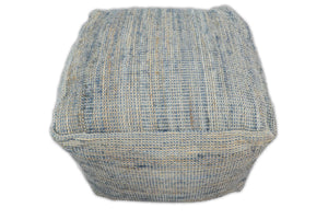 Hand Woven Boho Natural Large Blue and Brown Jute Pouf | TRD124P