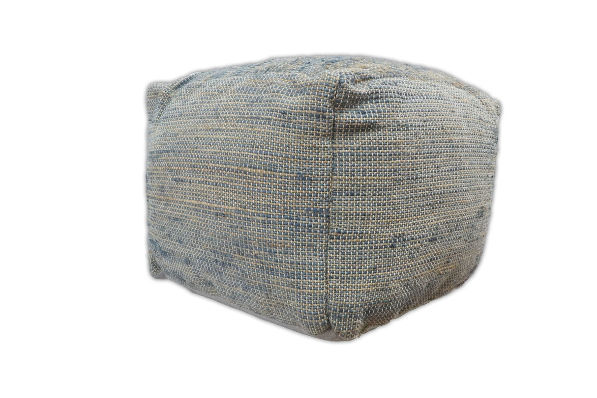 Hand Woven Boho Natural Large Blue and Brown Jute Pouf | TRD124P