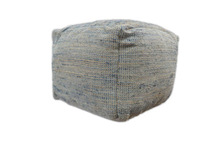 Hand Woven Boho Natural Large Blue and Brown Jute Pouf | TRD124P
