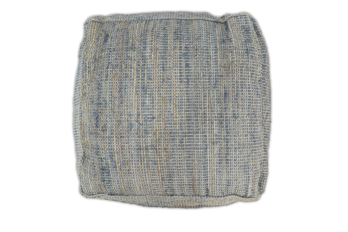 Hand Woven Boho Natural Large Blue and Brown Jute Pouf | TRD124P